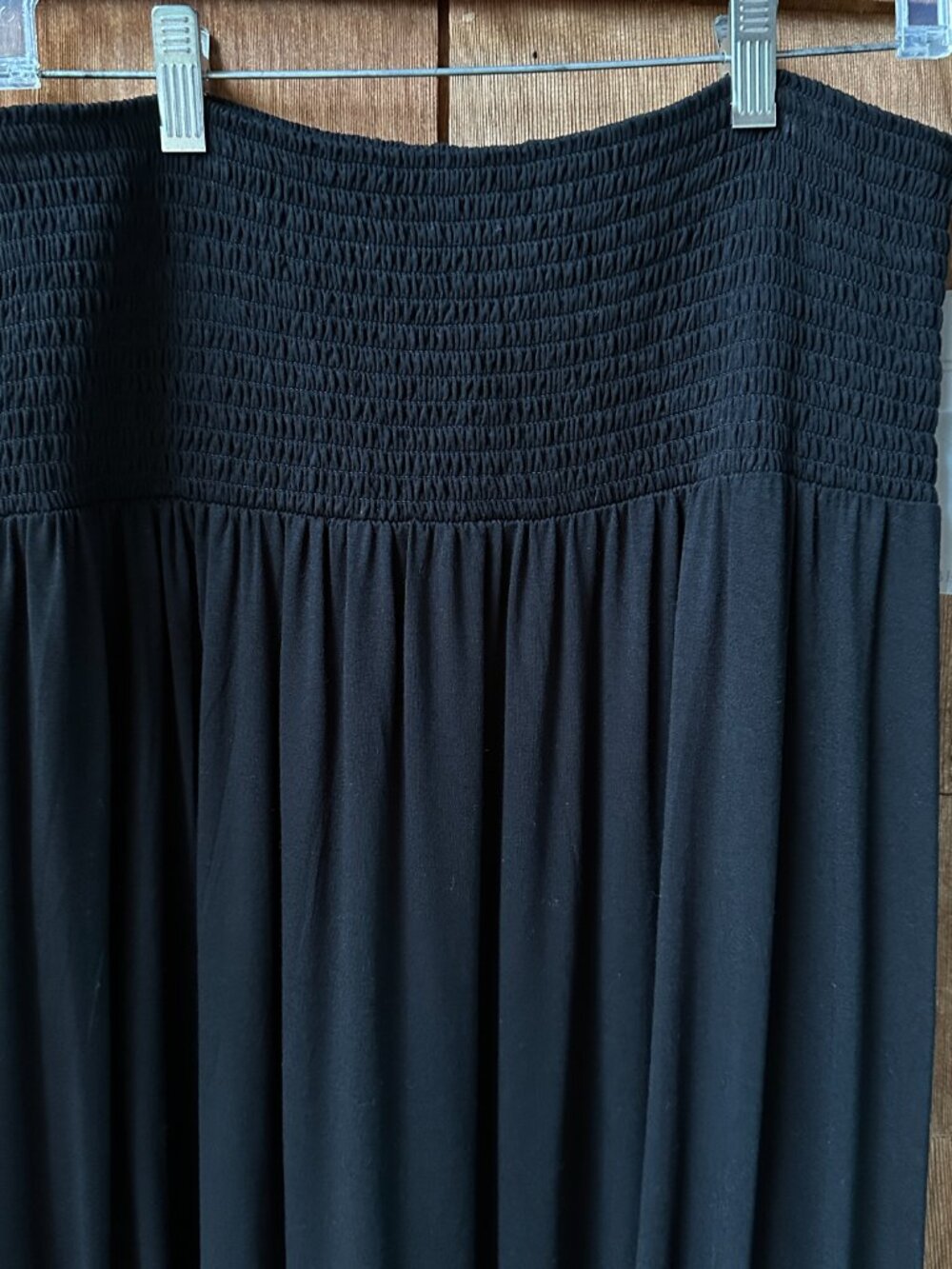 NWT Eileen Fisher Black Smocked Elastic Skirt/Strapless Dress in Women's Large - Picture 8 of 9